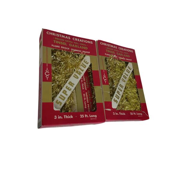 Vintage Christmas Creations Gold Tinsel Garland Extra Full 3 In SET OF 3 - Picture 5 of 7